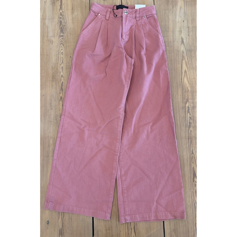 Zara Womens Pleated Wide Leg Pants Rose Pink Denim High Waist 3434/630‎ Size 0
